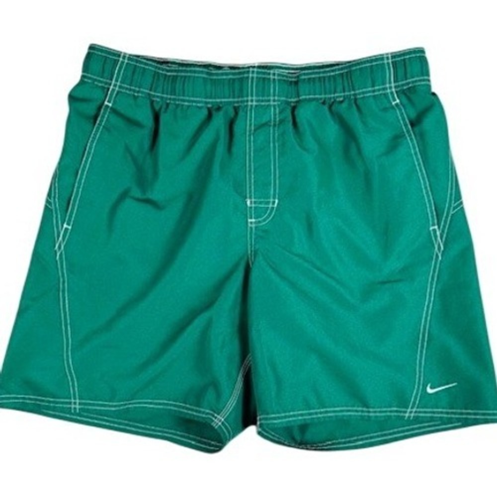 Nike Swim Trunks Mens M Green‎ Board Shorts Mesh Lined Contrast Stitching Sporty